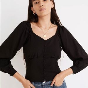 Madewell Preston Puff Sleeve Black Peplum Top